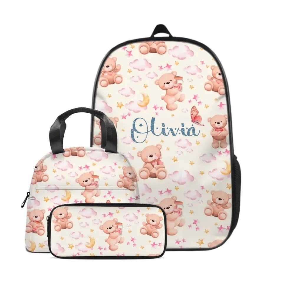 Personalized Name Girls Backpack - Pink, Bear, Star, Cloud, School Season Gift