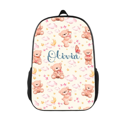 Personalized Name Girls Backpack - Pink, Bear, Star, Cloud, School Season Gift