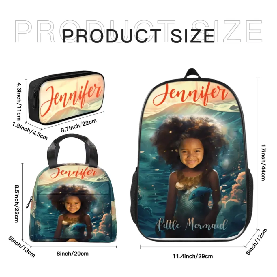 Customized Photo Name Little Mermaid Backpack, A Gift For Your Daughter For The Start Of The School Season