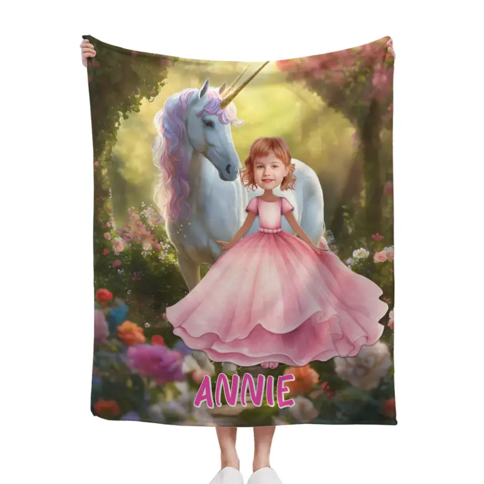 Free Shipping✈️Custom Name Photo Blanket Personalized Colorful Princess and Unicorn Blanket