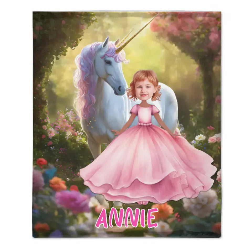 Free Shipping✈️Custom Name Photo Blanket Personalized Colorful Princess and Unicorn Blanket