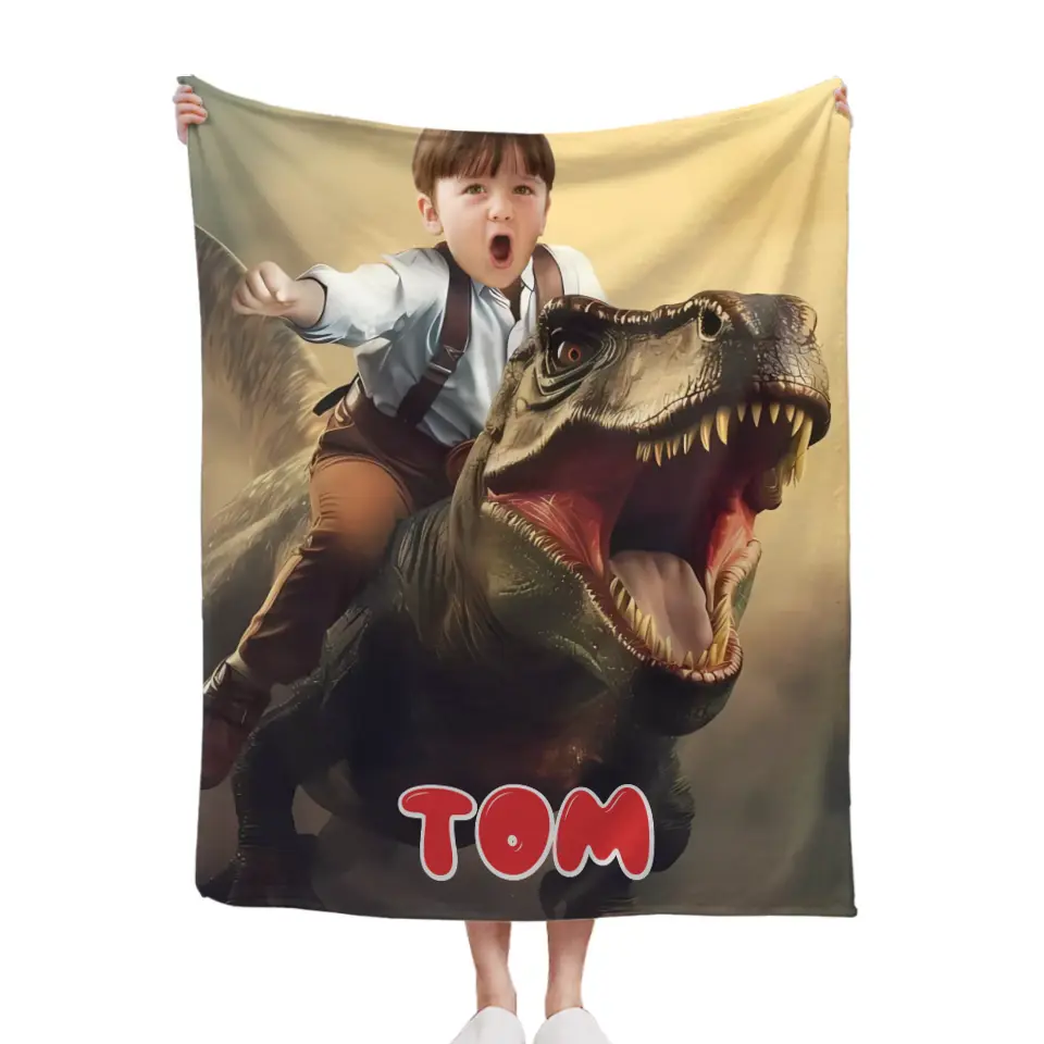 Free shipping✈️Custom Photo, Ride The Dinosaur Blanket