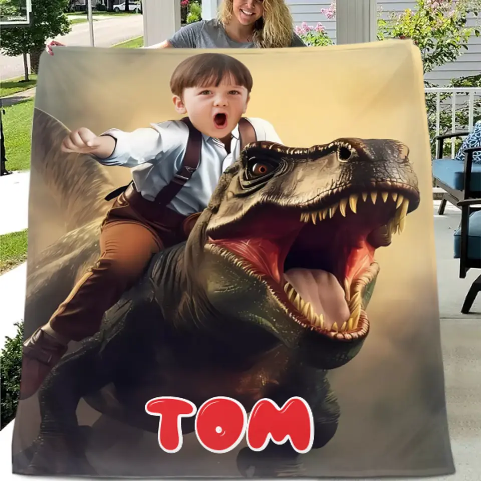 Free shipping✈️Custom Photo, Ride The Dinosaur Blanket