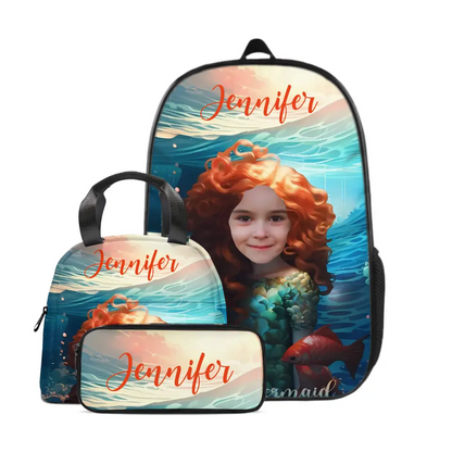 Customized Photo Name Little Mermaid Backpack, A Gift For Your Daughter For The Start Of The School Season