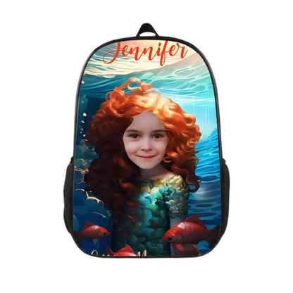 Customized Photo Name Little Mermaid Backpack, A Gift For Your Daughter For The Start Of The School Season