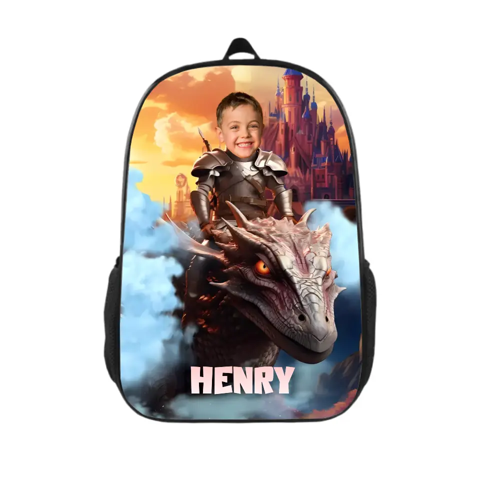 Customized Backpacks Little Knights and Dragons Photo Gifts, Boys Name Backpacks