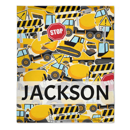 Construction Vehicle Truck Collection - Customized Children's Name Blanket