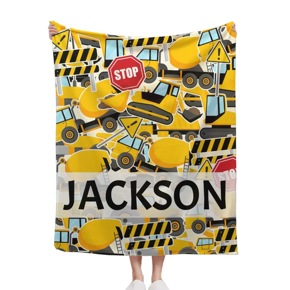 Construction Vehicle Truck Collection - Customized Children's Name Blanket