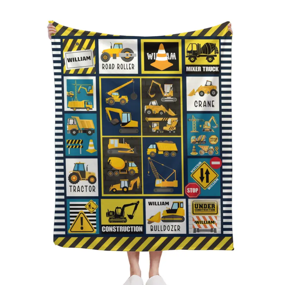 Construction Vehicle Truck Collection - Customized Children's Name Blanket