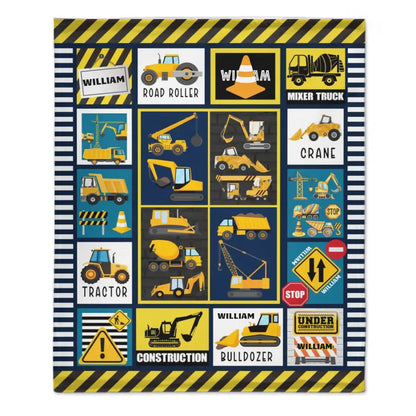 Construction Vehicle Truck Collection - Customized Children's Name Blanket