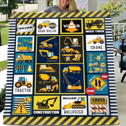 Construction Vehicle Truck Collection - Customized Children's Name Blanket