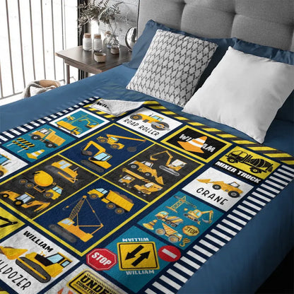 Construction Vehicle Truck Collection - Customized Children's Name Blanket