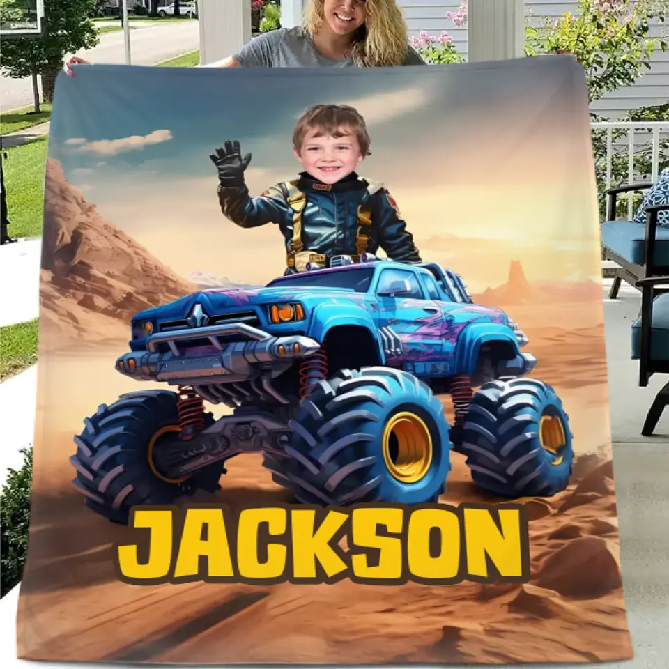 Monster Trucks Cars Motorcycles Collection - Customized Kids Name Blanket