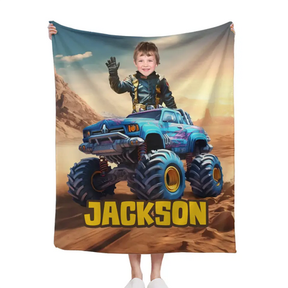 Monster Trucks Cars Motorcycles Collection - Customized Kids Name Blanket