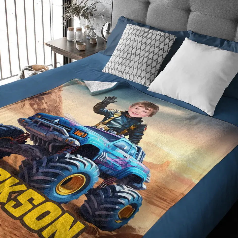 Monster Trucks Cars Motorcycles Collection - Customized Kids Name Blanket