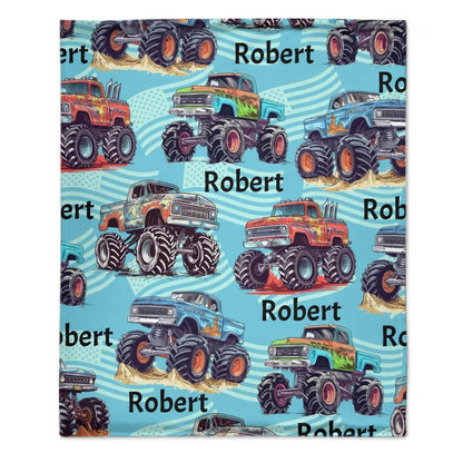 Monster Trucks Cars Motorcycles Collection - Customized Kids Name Blanket