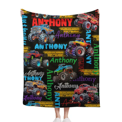 Monster Trucks Cars Motorcycles Collection - Customized Kids Name Blanket