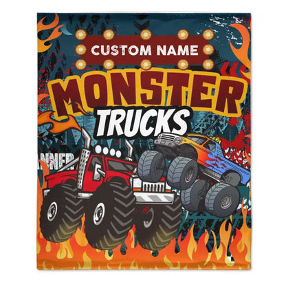 Monster Trucks Cars Motorcycles Collection - Customized Kids Name Blanket