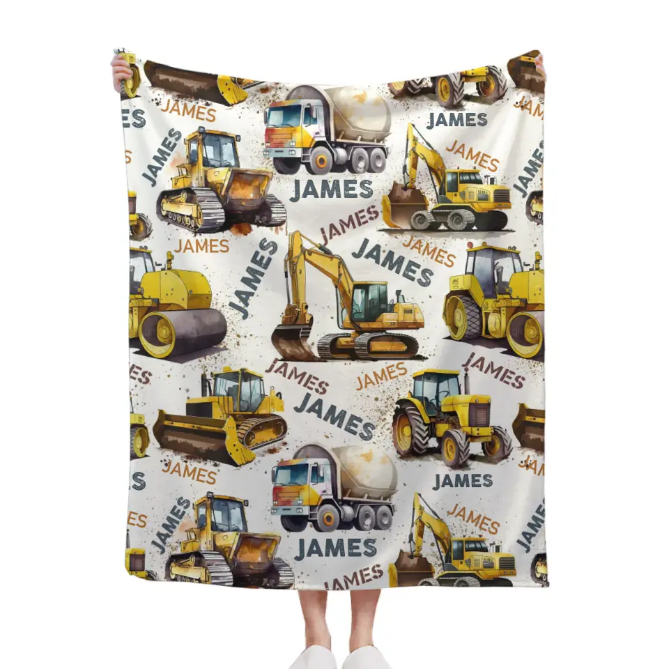 Construction Vehicle Truck Collection - Customized Children's Name Blanket