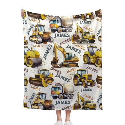 Construction Vehicle Truck Collection - Customized Children's Name Blanket