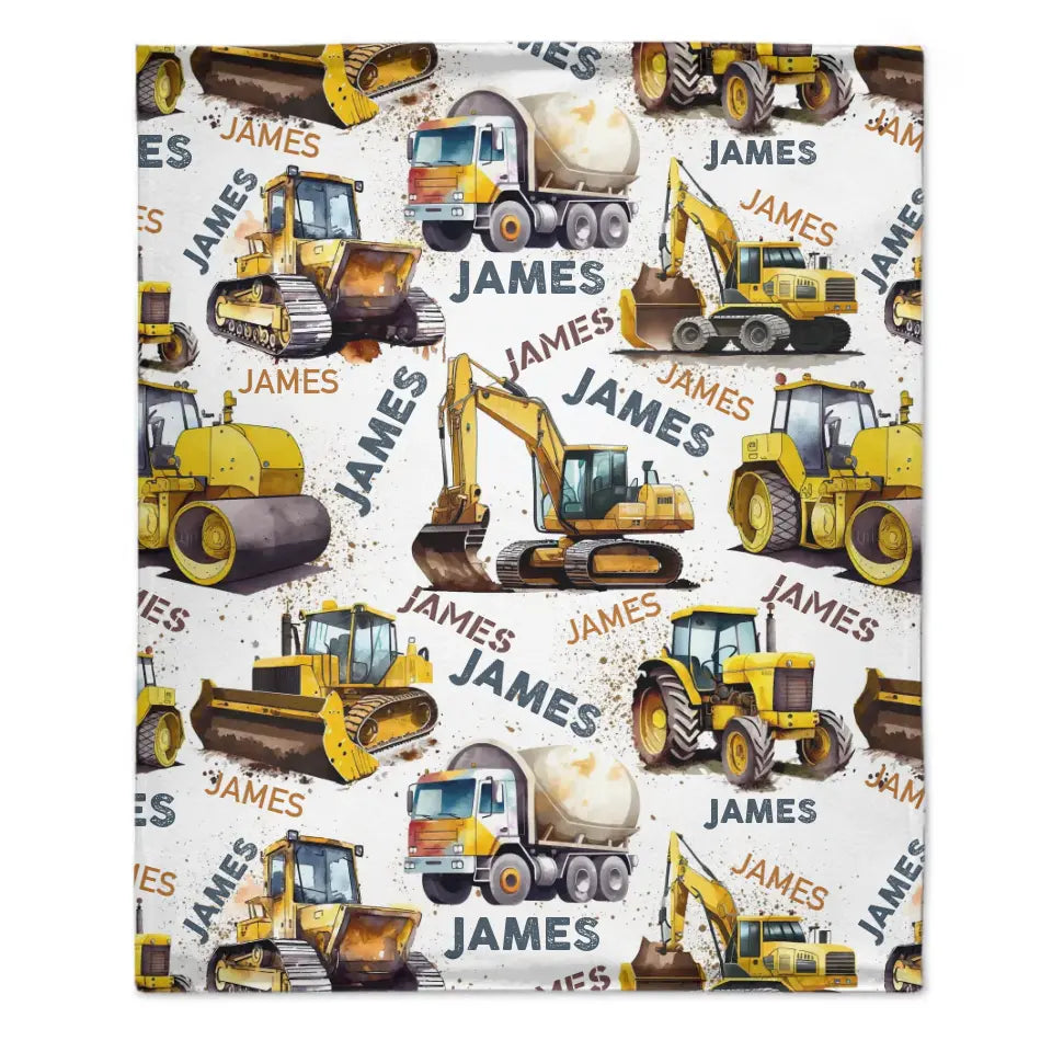 Construction Vehicle Truck Collection - Customized Children's Name Blanket