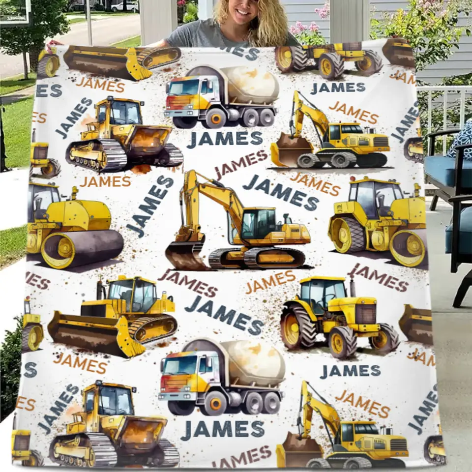 Construction Vehicle Truck Collection - Customized Children's Name Blanket