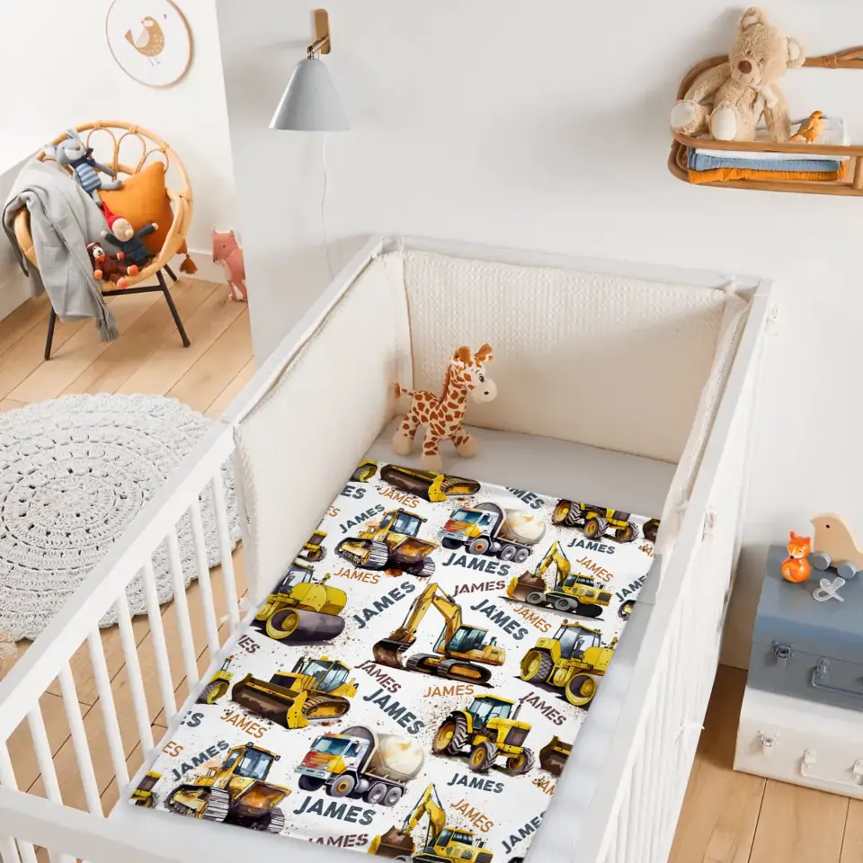 Construction Vehicle Truck Collection - Customized Children's Name Blanket