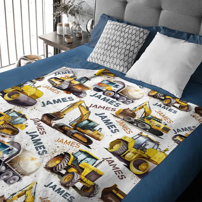 Construction Vehicle Truck Collection - Customized Children's Name Blanket