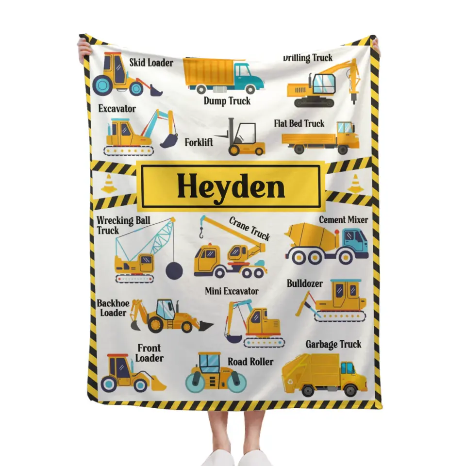 Construction Vehicle Truck Collection - Customized Children's Name Blanket