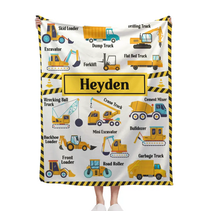 Construction Vehicle Truck Collection - Customized Children's Name Blanket