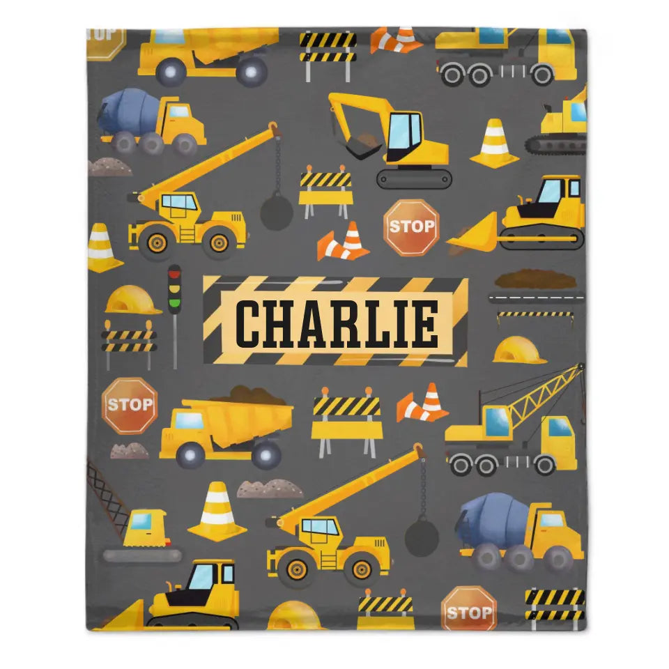 Construction Vehicle Truck Collection - Customized Children's Name Blanket