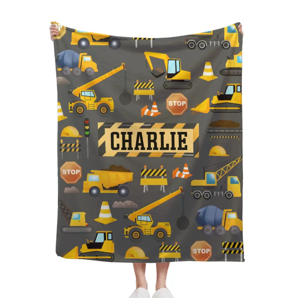 Construction Vehicle Truck Collection - Customized Children's Name Blanket