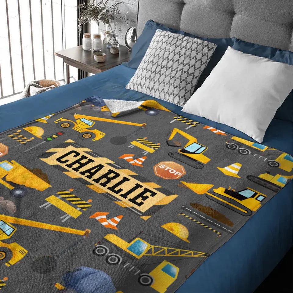 Construction Vehicle Truck Collection - Customized Children's Name Blanket