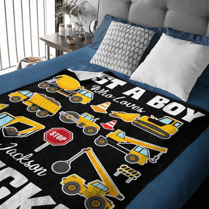 Construction Vehicle Truck Collection - Customized Children's Name Blanket