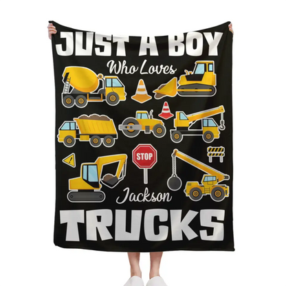 Construction Vehicle Truck Collection - Customized Children's Name Blanket