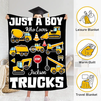 Construction Vehicle Truck Collection - Customized Children's Name Blanket