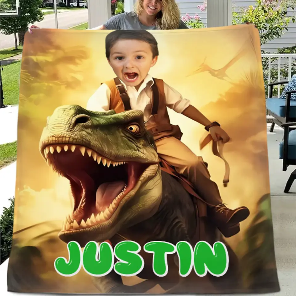 Custom Blankets PersonalizedPaw Boy Ride Dinosaur Blankets