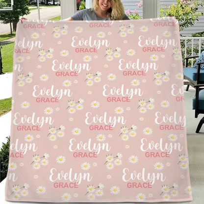 Free shipping✈️Pink Daisy Name Blanket, Personalized Daisy Blanket, Gift For Baby Girl