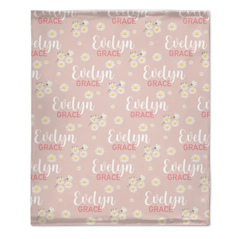 Free shipping✈️Pink Daisy Name Blanket, Personalized Daisy Blanket, Gift For Baby Girl