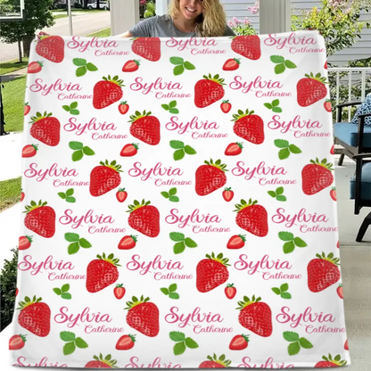 Strawberry Name Customized Blanket Gift for Girls