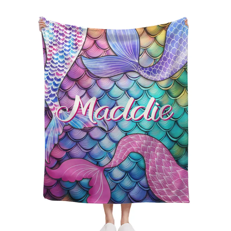 Free Shipping✈️Mermaid Themed Customized Name Blanket Birthday Gift for Toddler