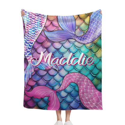 Free Shipping✈️Mermaid Themed Customized Name Blanket Birthday Gift for Toddler