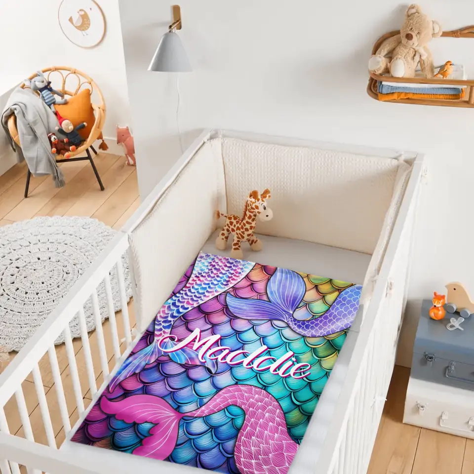 Free Shipping✈️Mermaid Themed Customized Name Blanket Birthday Gift for Toddler