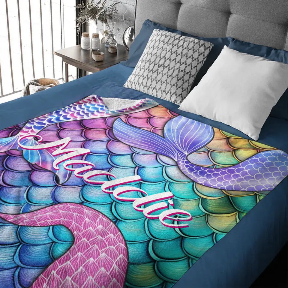 Free Shipping✈️Mermaid Themed Customized Name Blanket Birthday Gift for Toddler