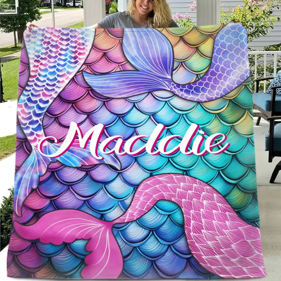 Free Shipping✈️Mermaid Themed Customized Name Blanket Birthday Gift for Toddler