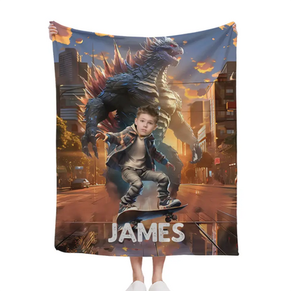 Free Shipping✈️Custom Blanket for Kids, Mutant Monsters Home Decor, King of the Monsters Boys Name Blanket