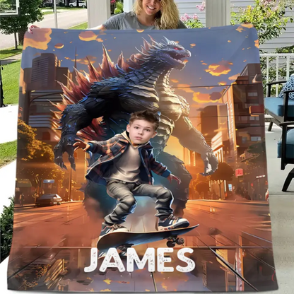 Free Shipping✈️Custom Blanket for Kids, Mutant Monsters Home Decor, King of the Monsters Boys Name Blanket