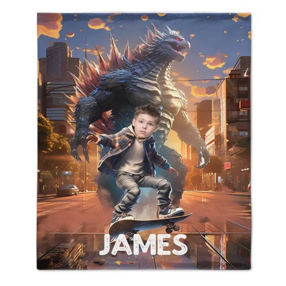 Free Shipping✈️Custom Blanket for Kids, Mutant Monsters Home Decor, King of the Monsters Boys Name Blanket