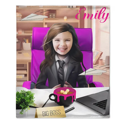 Free Shipping✈️Photo Blanket, Girl in Suit with Photo, Customized Name Kids Blanket