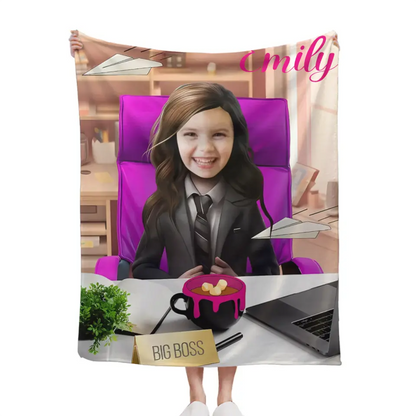 Free Shipping✈️Photo Blanket, Girl in Suit with Photo, Customized Name Kids Blanket